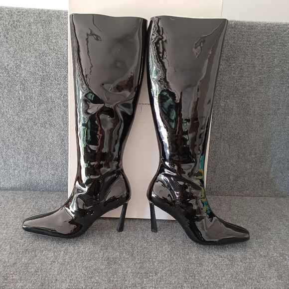 Black Suded Studio Liz High Boot Size 39.5 US 9.5 Women In Black Patent leather - Picture 8 of 12